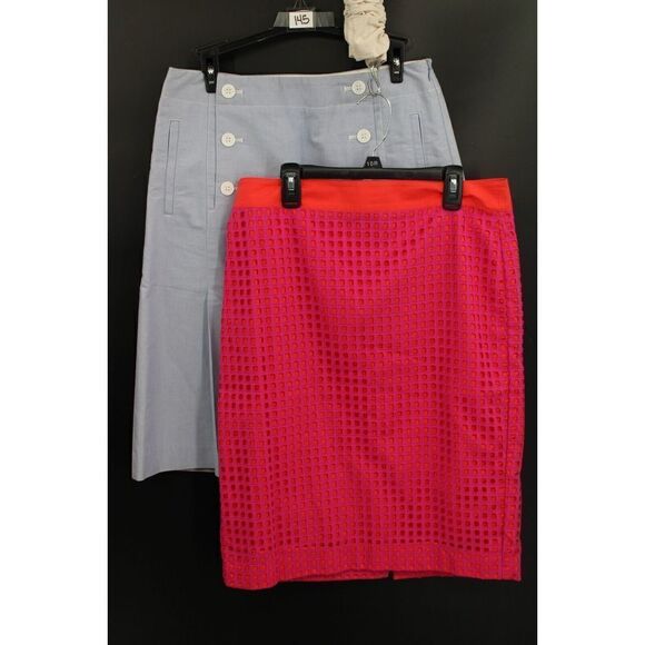 TALBOTS SIZE 4 WOMENS PENCIL SKIRTS BLUE CHAMBRAY & PINK ORANGE LOT OF 2 EUC - Picture 1 of 16
